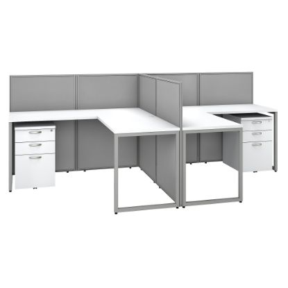 Picture of Bush Business Furniture Easy Office 60in 2-Person L-Shaped Desk With File Cabinets And 45inH Panels, Pure White/Silver Gray, Standard Delivery