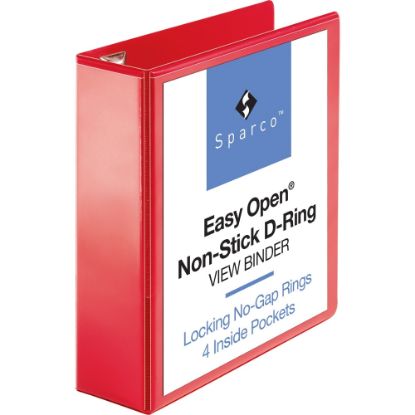 Picture of Business Source Red D-ring Binder - 3in Binder Capacity - Letter - 8 1/2in x 11in Sheet Size - D-Ring Fastener(s) - 4 Pocket(s) - Polypropylene - Red - 1 Each