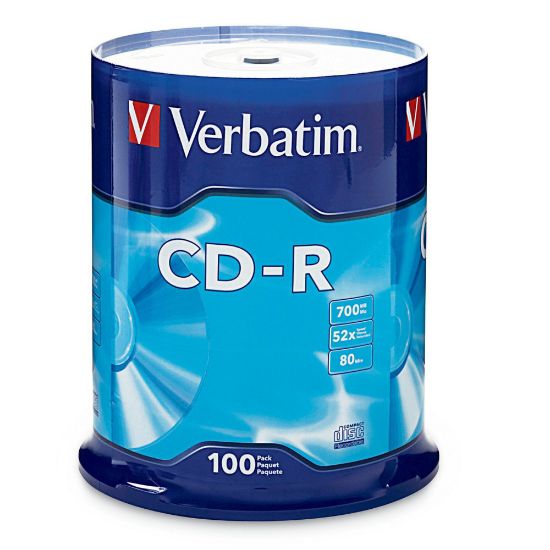 Picture of Verbatim CD-R Recordable Media, Spindle, 700MB/80 Minutes, Pack Of 100