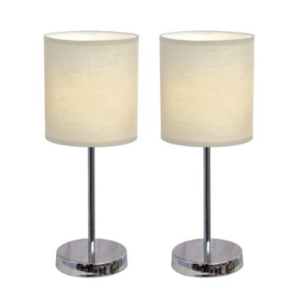 Picture of Simple Designs Mini Basic Table Lamp with Fabric Shade, 11inH, White/Chrome, Set of 2 Lamps