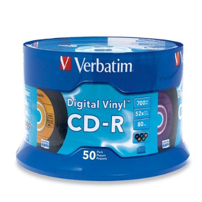 Picture of Verbatim 700 MB 80-Minute Digital Vinyl CD-R Media Spindle, Retro Colors, Pack Of 50 Discs, VTM94587