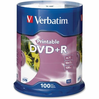 Picture of Verbatim DVD+R 4.7GB 16X White Inkjet Printable - 100pk Spindle - 120mm - Printable