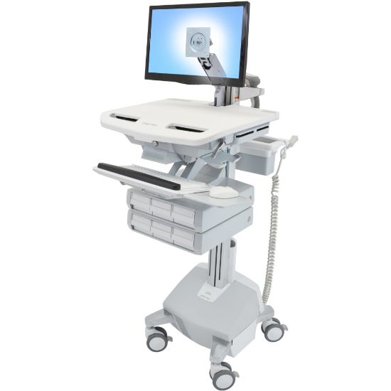 Picture of Ergotron StyleView Cart with LCD Arm, LiFe Powered, 6 Drawers - 6 Drawer - 33 lb Capacity - 4 Casters - Aluminum, Plastic, Zinc Plated Steel - White, Gray, Polished Aluminum