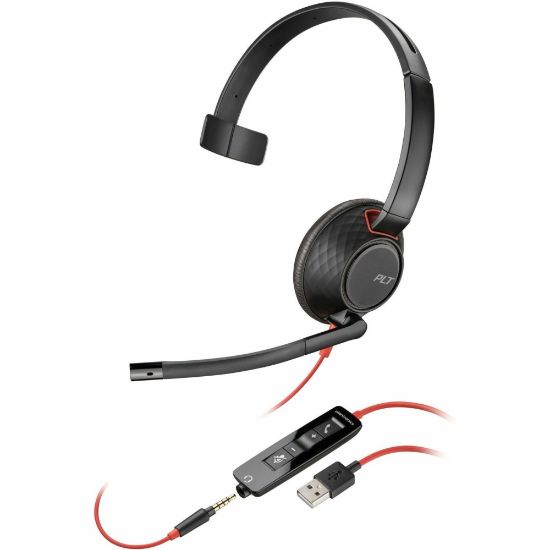 Picture of Poly Blackwire 5210 Monaural USB-A Headset - Microsoft Teams Certification - Mono - Mini-phone (3.5mm), USB Type A - Wired - 32 Ohm - 20 Hz - 20 kHz - On-ear, Over-the-head - Monaural - Supra-aural - 7.12 ft Cable - Noise Cancelling Microphone