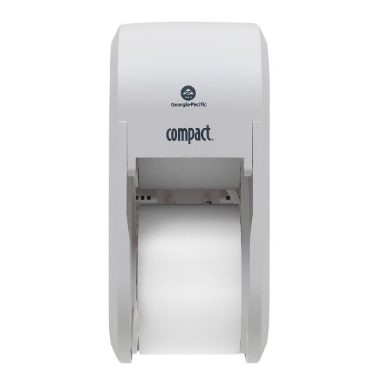 Picture of Compact by GP PRO, 2-Roll Vertical Coreless High-Capacity Toilet Paper Dispenser, 56767A, 7.35in x 6.21in x 13.6in, White, 1 Dispenser