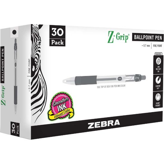 Picture of Zebra Pen Z-Grip Retractable Ballpoint Pens - 0.7 mm Pen Point Size - Retractable - Black - 30 / Pack