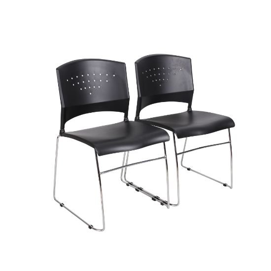 Picture of Boss Office Products Plastic Seat, Plastic Back Stacking Chair, 18in Seat Width, Black Seat/Chrome Frame, Quantity: 2