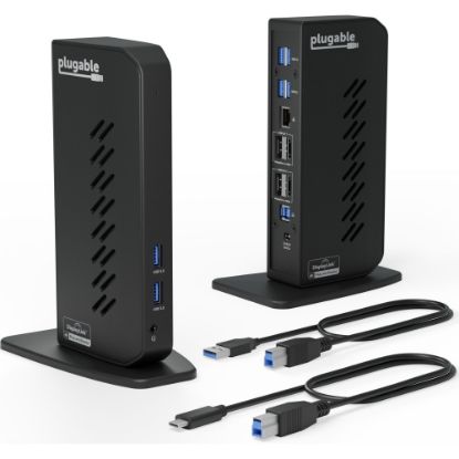 Picture of Plugable USB 3.0 and USB-C Dual 4K Display Docking Station with DisplayPort and HDMI for Windows and Mac - (Dual 4K DisplayPort & HDMI, Gigabit Ethernet, Audio, 6 USB Ports) Vertical