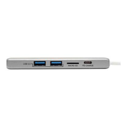 Picture of Eaton Tripp Lite Series USB C Docking Station Adapter, 4K @ 30 Hz, HDMI, Thunderbolt 3, PD Charging, Micro SD - Silver, USB Type C, USB-C, USB Type-C - Docking station - USB-C 3.1 / Thunderbolt 3 - HDMI - 1GbE