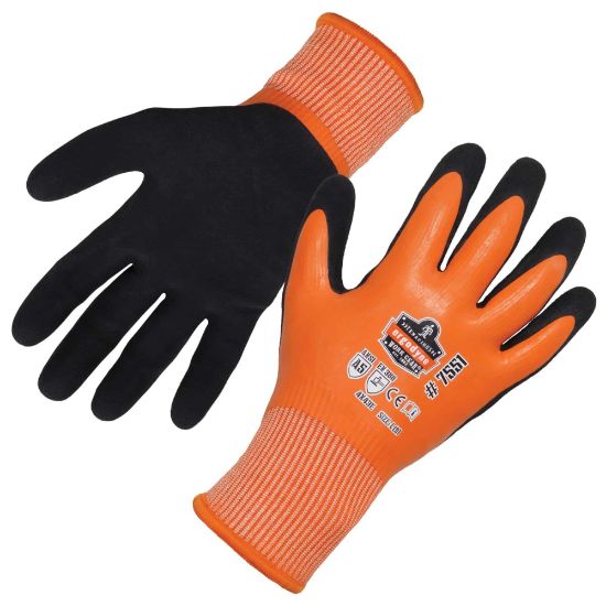 Picture of Ergodyne ProFlex 7551 Coated Waterproof Winter Work Gloves, A5 Cut Resistant, Small, Orange