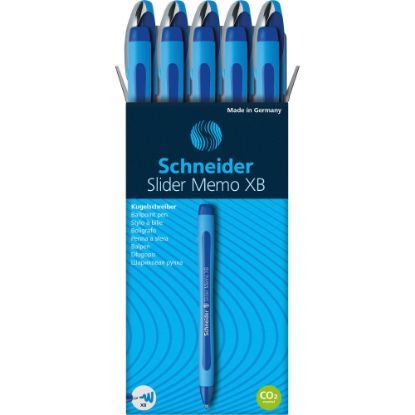 Picture of Rediform Schneider Slider Memo XB Ballpoint Pens, Extra Broad Point, 1.4 mm, Blue Barrels, Blue Ink, Pack Of 10 Pens