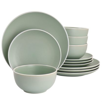 Picture of Spice By Tia Mowry Creamy Tahini 12-Piece Stoneware Dinnerware Set, Green