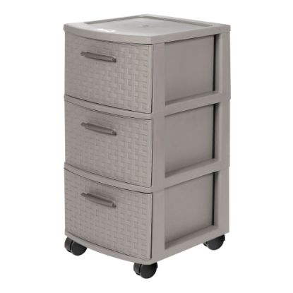 Picture of Inval Poly 3-Drawer Rolling Storage Cart, 26in x 12 5/8in x 15in, Taupe