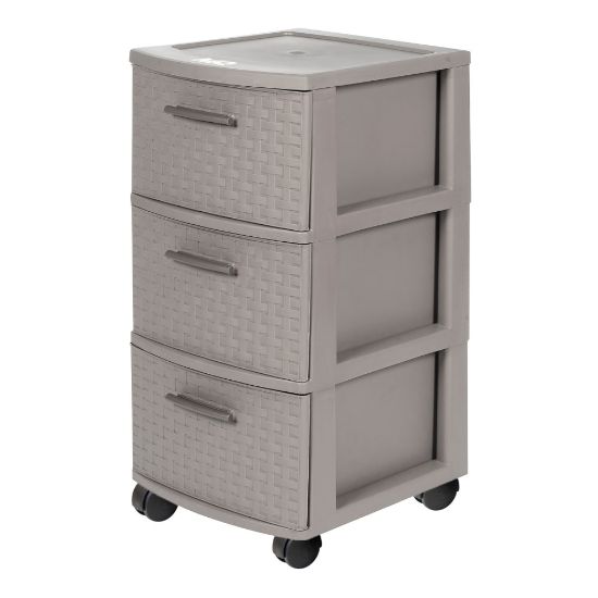 Picture of Inval Poly 3-Drawer Rolling Storage Cart, 26in x 12 5/8in x 15in, Taupe