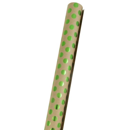 Picture of JAM Paper Wrapping Paper, Polka Dots, 25 Sq Ft, Kraft Brown & Green