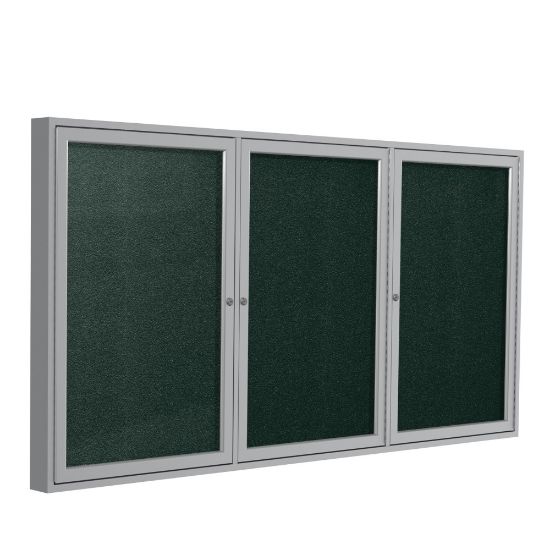 Picture of Ghent 3 Door Enclosed Vinyl Bulletin Board, Satin Aluminum Frame, 48inH x 96inW, Ebony