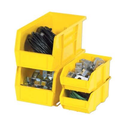 Picture of B O X Packaging Plastic Stackable Bin Boxes, Small Size, 10 7/8in x 5 1/2in x 5in, Yellow, Pack Of 12