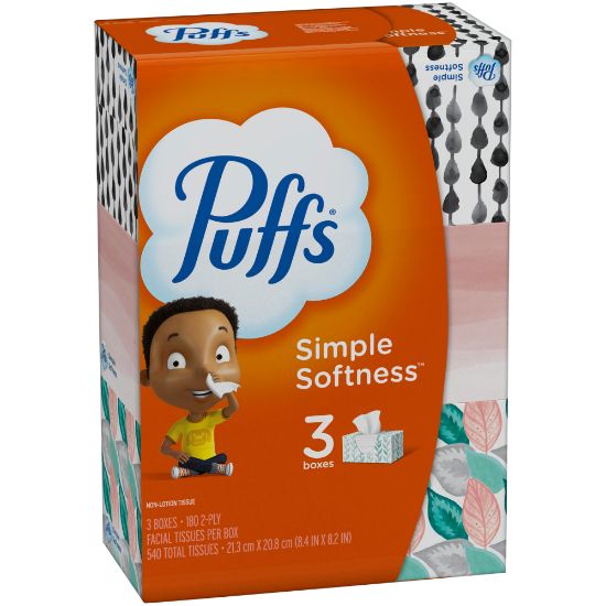 Picture of Puffs Basic 2-Ply Facial Tissues, White, 180 Tissues Per Box, Case Of 3 Boxes