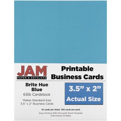 Picture of JAM Paper Printable Business Cards, 3 1/2in x 2in, Blue, 10 Cards Per Sheet, Pack Of 10 Sheets