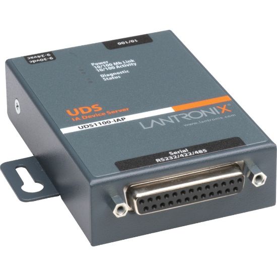 Picture of Lantronix 1-Port Serial (RS232/ RS422/ RS485) to Ethernet Industrial Device Server supporting Modbus (TCP; ASCII; RTU) - Modbus TCP to Modbus RTU/Modbus ASCII Conversion; Extended Temperature (-40 to +70 C); Wall Mountable; Rail Mountable