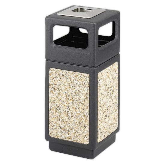 Picture of Safco Canmeleon Stone Aggregate Panel Ash Urn, Side Opening, 15 Gallons, Black/Aggregate