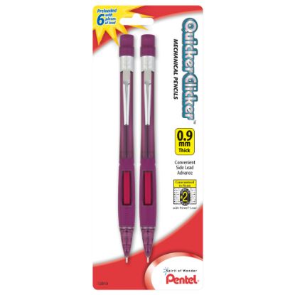 Picture of Pentel Quicker-Clicker Mechanical Pencil, 0.9mm, #2 Lead, Transparent Red, Pack Of 2