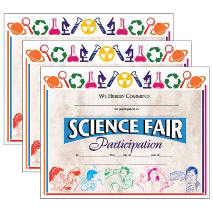 Picture of Hayes Certificates, 8-1/2in x 11in, Science Fair Participation, 30 Certificates Per Pack, Set Of 3 Packs