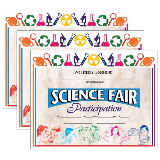 Picture of Hayes Certificates, 8-1/2in x 11in, Science Fair Participation, 30 Certificates Per Pack, Set Of 3 Packs