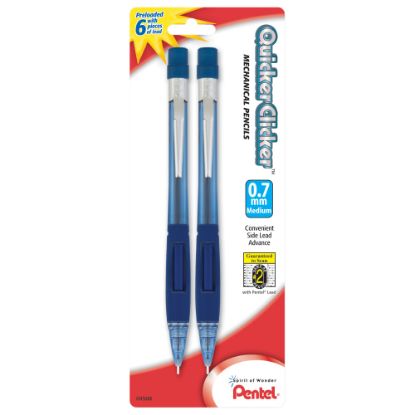 Picture of Pentel Quicker Clicker Mechanical Pencil, 0.7mm, #2 Lead, Transparent Blue Barrel, Pack Of 2