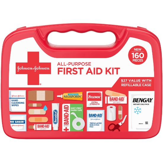 Picture of Johnson & Johnson All-Purpose Portable Compact Emergency First Aid Kit, 160 pieces