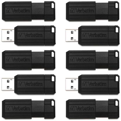 Picture of Verbatim PinStripe USB Flash Drive, 64GB, Black, Pack Of 10