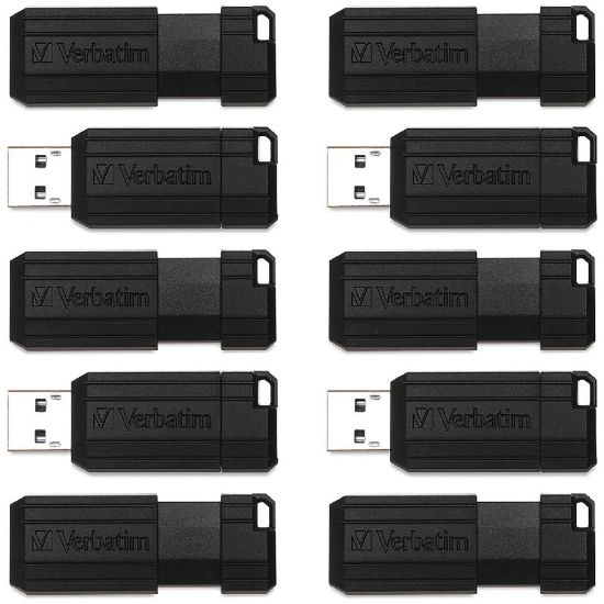 Picture of Verbatim PinStripe USB Flash Drive, 64GB, Black, Pack Of 10