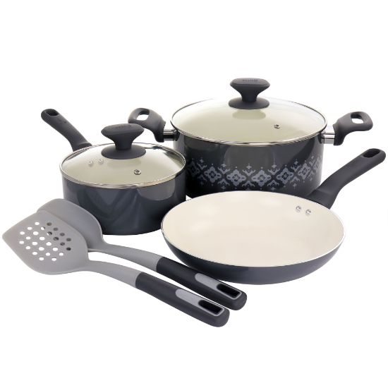 Picture of Spice by Tia Mowry Savory Saffron 7-Piece Ceramic Non-Stick Aluminum Cookware Set, Gray