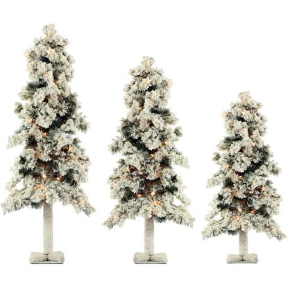 Picture of Fraser Hill Farm Snowy Alpine Tree Set With Clear Lights, 2ft, 3ft, and 4ft, Set of 3