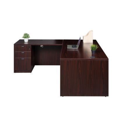 Picture of Boss Office Products Holland Series 71inW Executive L-Shaped Corner Desk With File Storage Pedestal, Mahogany