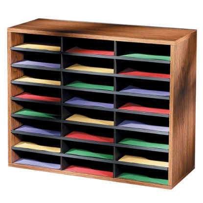 Picture of Fellowes Literature Organizer, 24 Compartments, 23 7/16inH x 29 7/16inW x 11 7/8inD, Oak