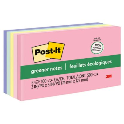 Picture of Post-it Greener Notes, 3 in x 5 in, 5 Pads, 100 Sheets/Pad, Clean Removal, Sweet Sprinkles Collection