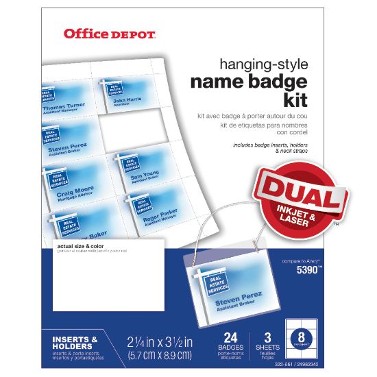 Picture of Office Depot Brand Name Badge Kit, Hanging-Style, Convention Size,  2-1/4in x 3-1/2in, Pack Of 24