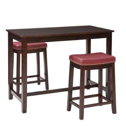 Picture of Linon Walker 3-Piece Counter Set, 36inH x 47-1/4inW x 23-1/4inD, Brown/Red