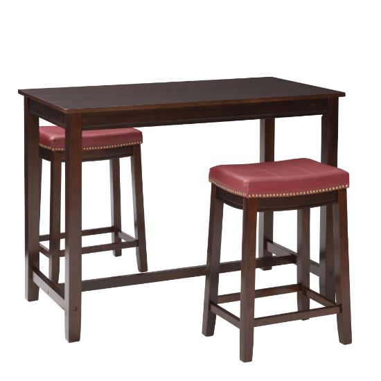 Picture of Linon Walker 3-Piece Counter Set, 36inH x 47-1/4inW x 23-1/4inD, Brown/Red