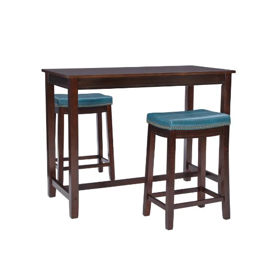 Picture of Linon Walker 3-Piece Counter Set, 36inH x 47-1/4inW x 23-1/4inD, Brown/Blue