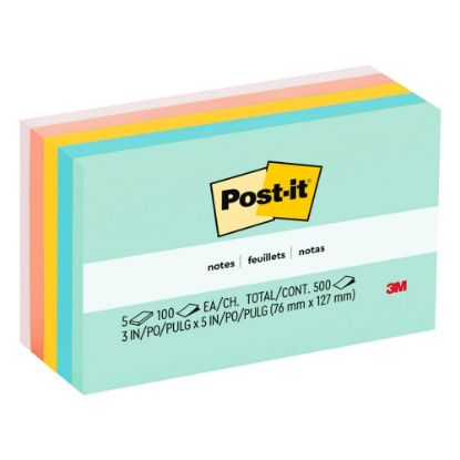 Picture of Post-it Notes, 3 in x 5 in, 5 Pads, 100 Sheets/Pad, Clean Removal, Beachside Cafe Collection