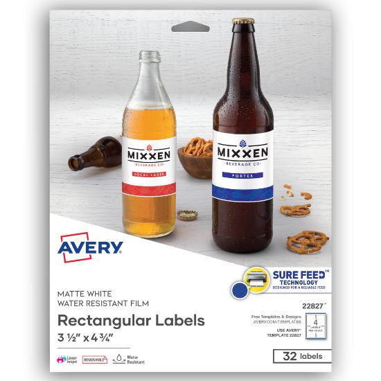 Picture of Avery Removable Durable Rectangle Labels, 22827, 3 1/2in x 4 3/4in, White, Pack Of 32