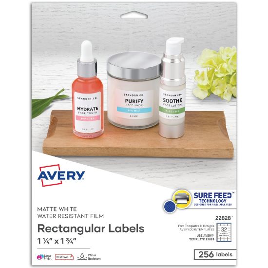 Picture of Avery Removable Durable Pricing Labels, 22828, 1 1/4in x 1 3/4in, White, 32 Labels Per Sheet, Pack Of 256