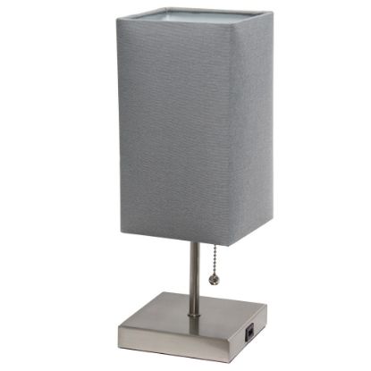 Picture of Simple Designs Petite Stick Lamp With USB Charging Port, 14-1/4inH, Brushed Nickel Base/Gray Shade