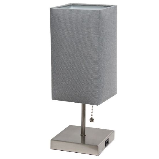 Picture of Simple Designs Petite Stick Lamp With USB Charging Port, 14-1/4inH, Brushed Nickel Base/Gray Shade