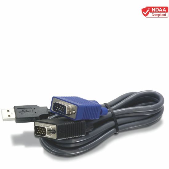 Picture of TRENDnet 2-in-1 USB VGA KVM Cable, TK-CU10, VGA/SVGA HDB 15-Pin Male to Male, USB 1.1 Type A, 10 Feet (3.1m), Connect Computers with VGA and USB Ports, USB Keyboard/Mouse Cable & Monitor Cable - 10-feet USB KVM cable for TK-803R/1603R