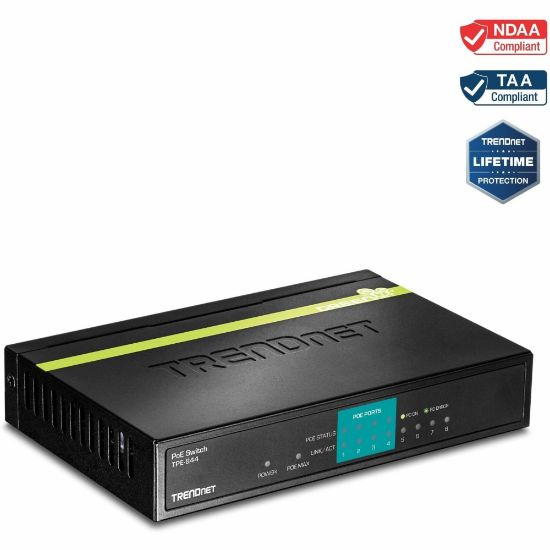 Picture of TRENDnet 8-Port 10/100Mbps PoE Switch, 4 x 10/100 Ports, 4 x 10/100 PoE Ports, 30W PoE Power Budget, 1.6 Gbps Switching Capacity, 802.3af, Limited Lifetime Protection, Black, TPE-S44 - 8-port (4 10/100; 4 PoE) PoE Switch