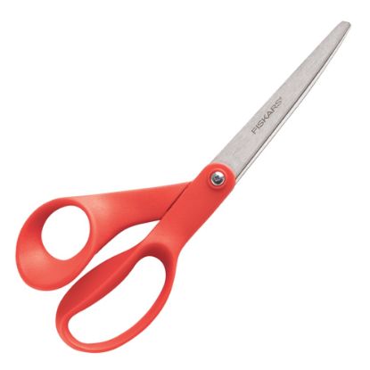 Picture of Fiskars Our Finest Contoured Scissors, 8in Pointed, Red (Left-Handed) Handles