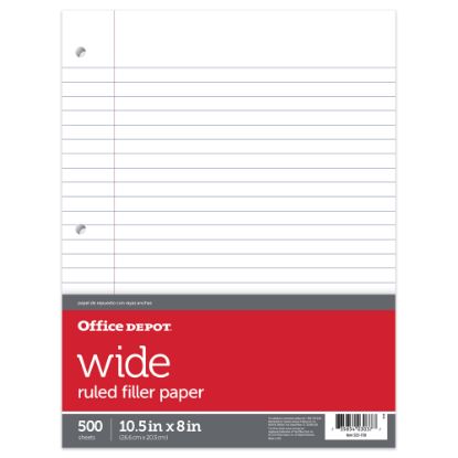 Picture of Office Depot Brand Notebook Filler Paper, 8in x 10 1/2in, Wide Ruled, Pack of 500 Sheets